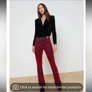 L'AGENCE Red and Black Velvet flocked  Pants